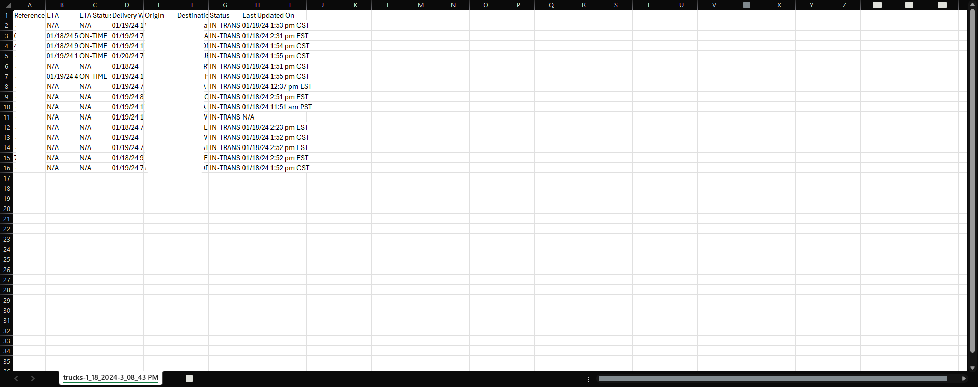 Exported CSV file example