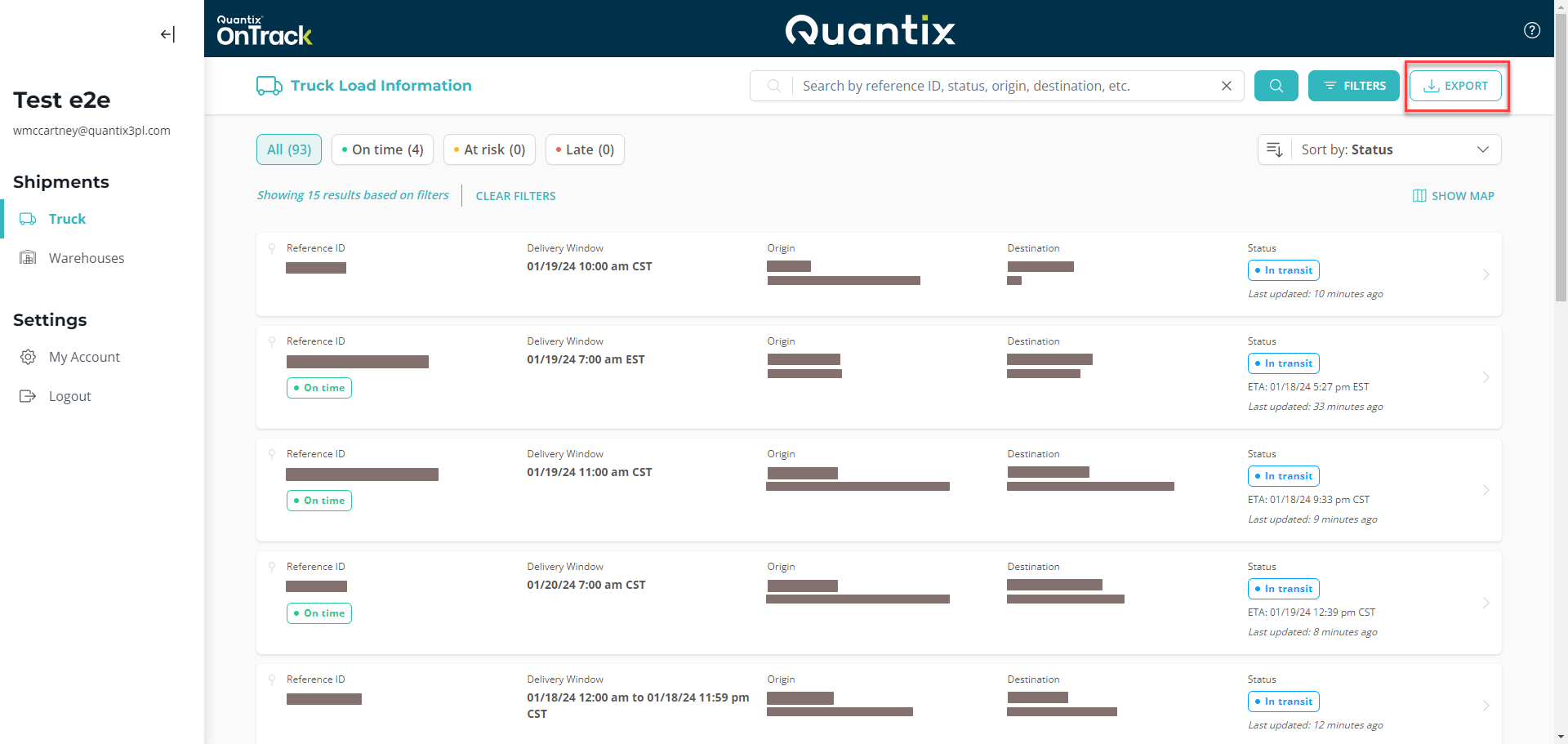 Export button location example