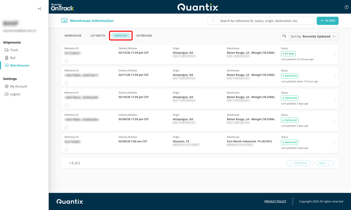 Inbound tab main page example