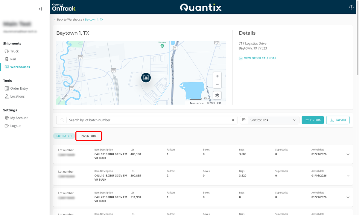 Inventory tab main page example