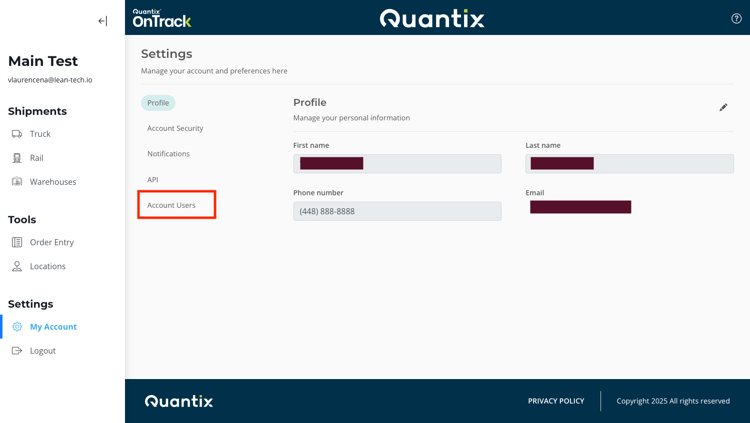 Screenshot with Account Users button highlighted