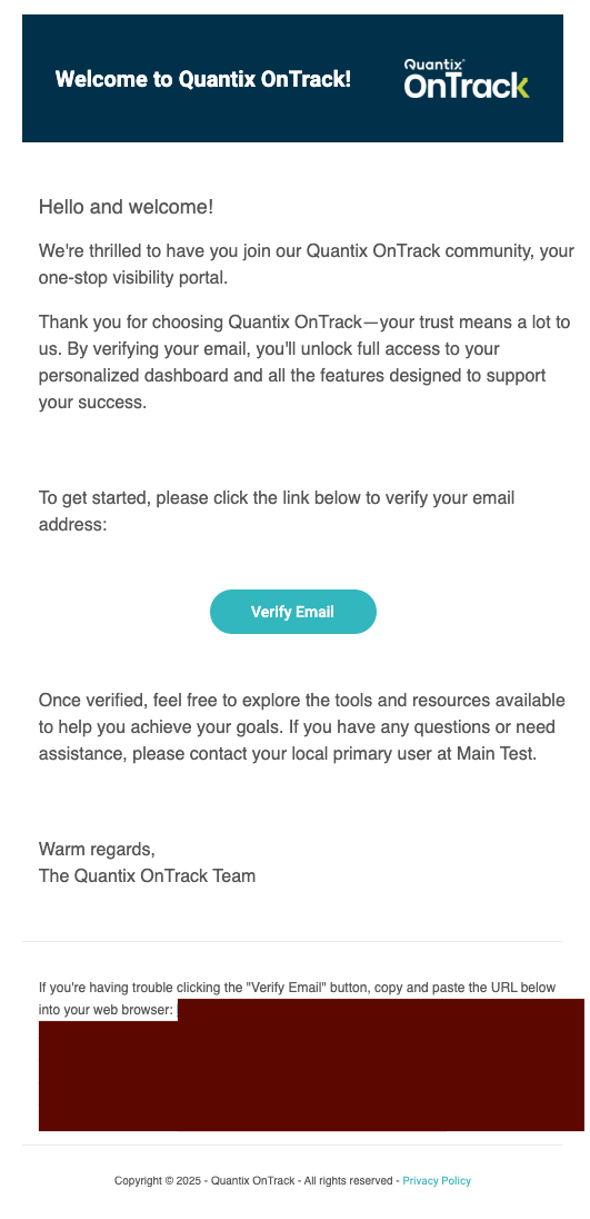 Example of a verification email