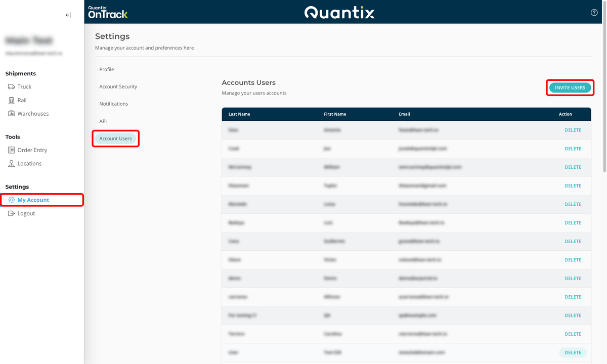 Screenshot with INVITE USERS button highlighted