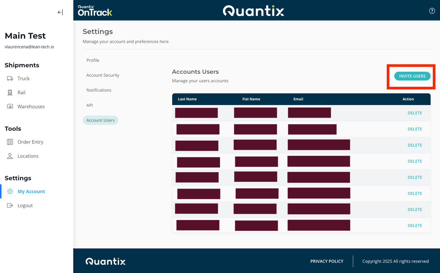 Screenshot with INVITE USERS button highlighted