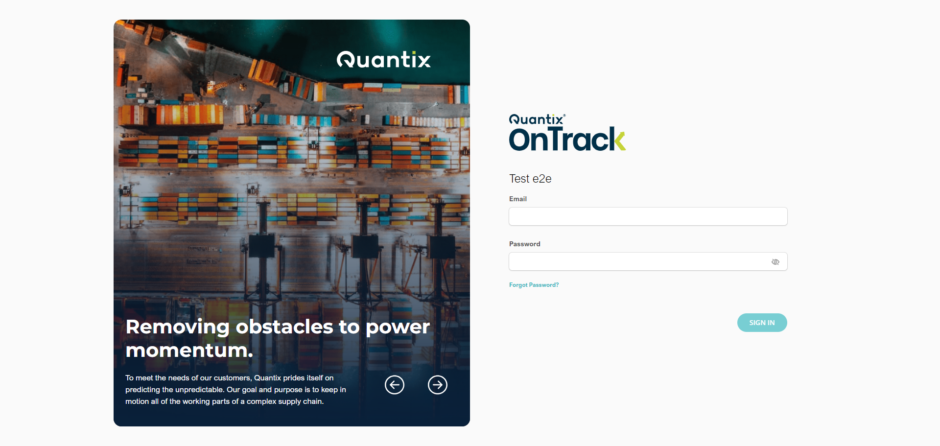 OnTrack login screen example