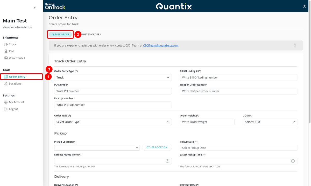Order Entry menu button example