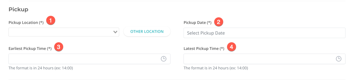 Screenshot of the Pickup section of the Order Entry form.