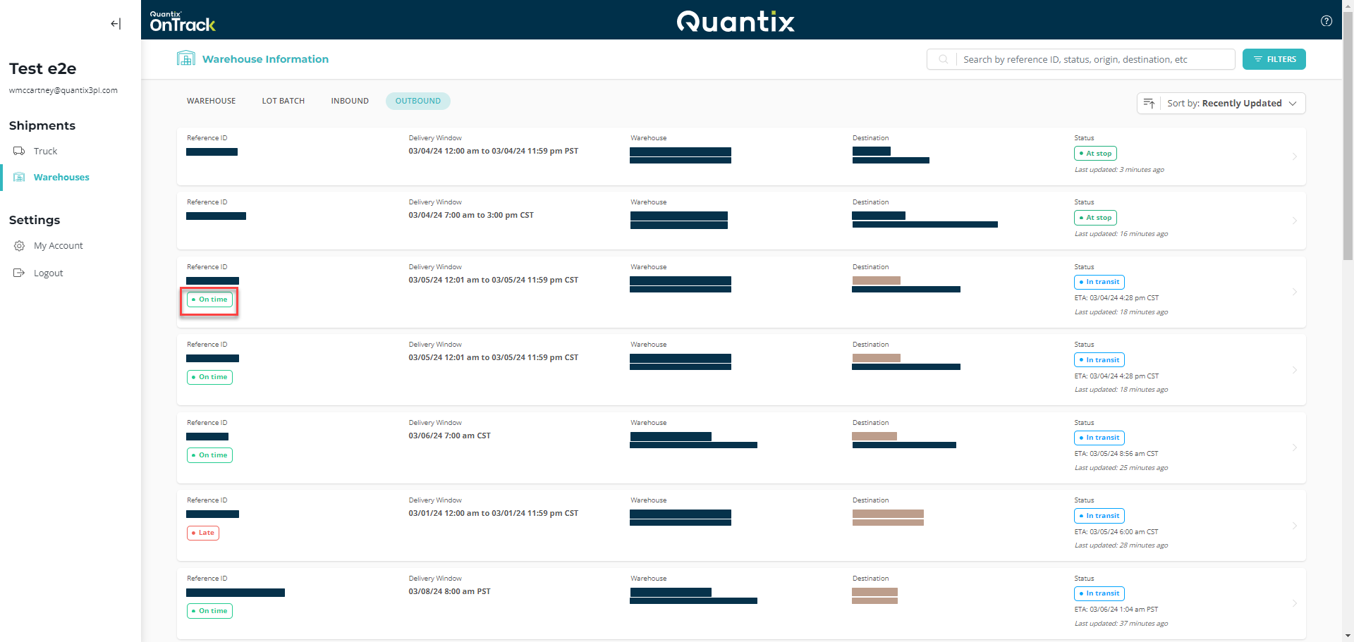 Outbound card ETA status example