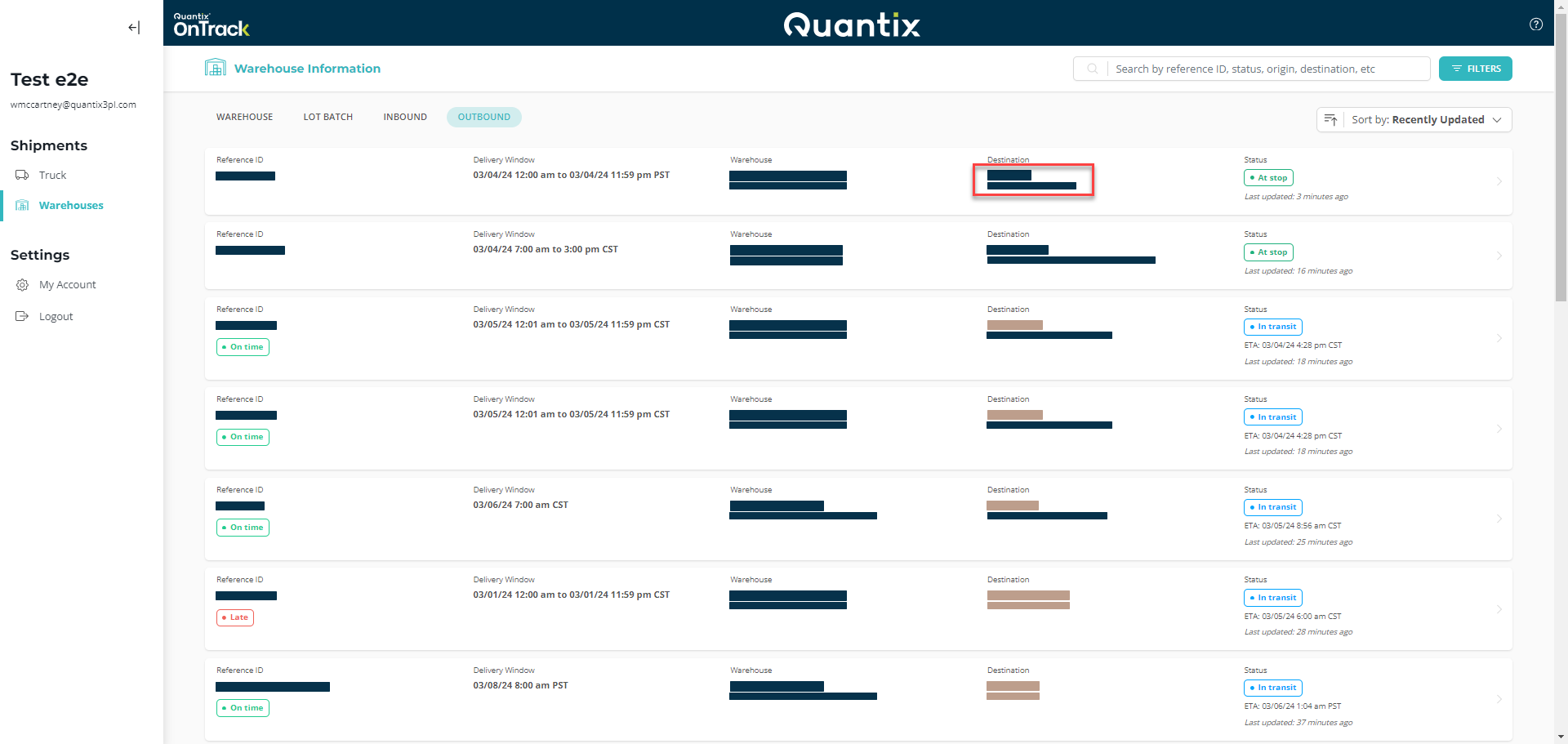 Outbound card destination example