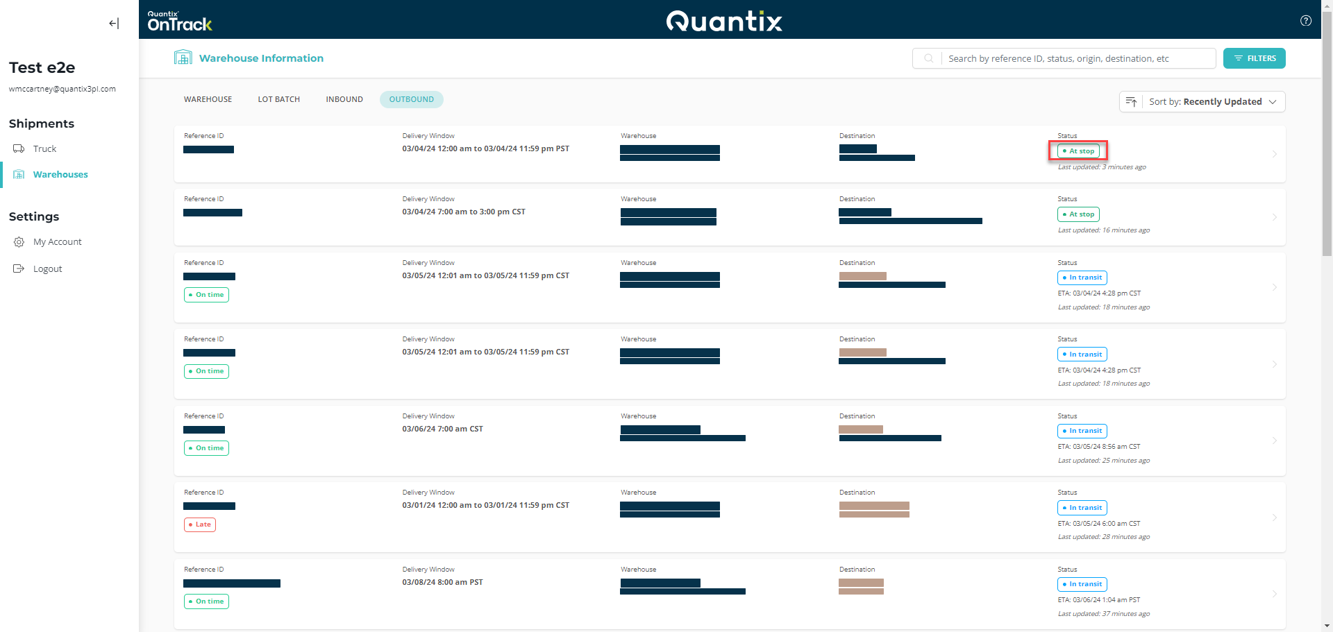 Outbound card shipment status example