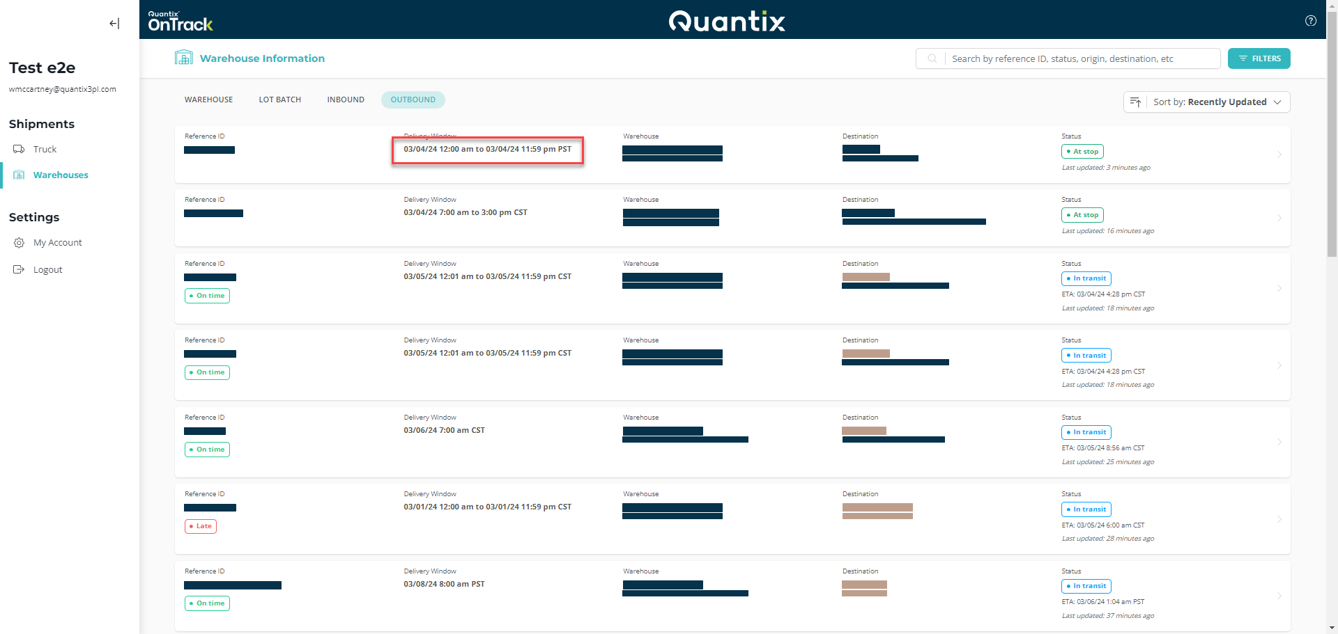 Outbound card delivery window example