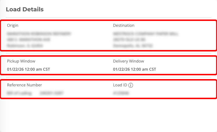 Shipment details load section