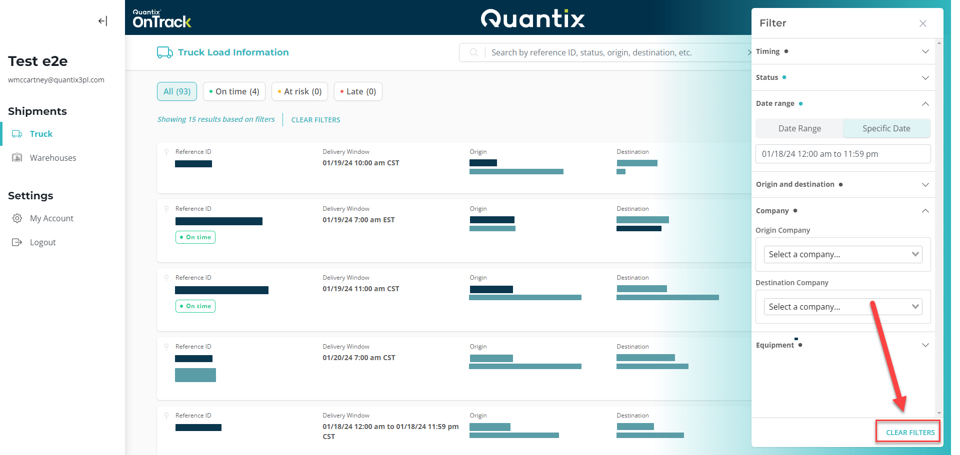 Clear filters button example