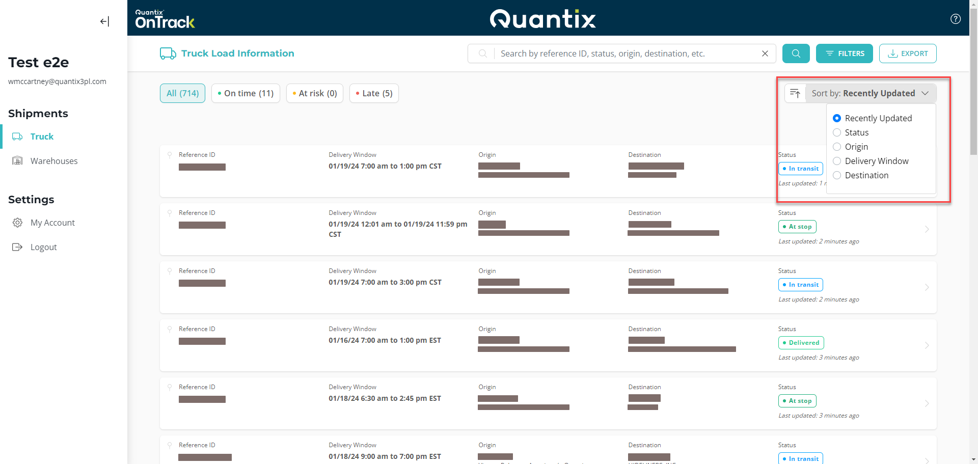 Sorting criteria dropdown example