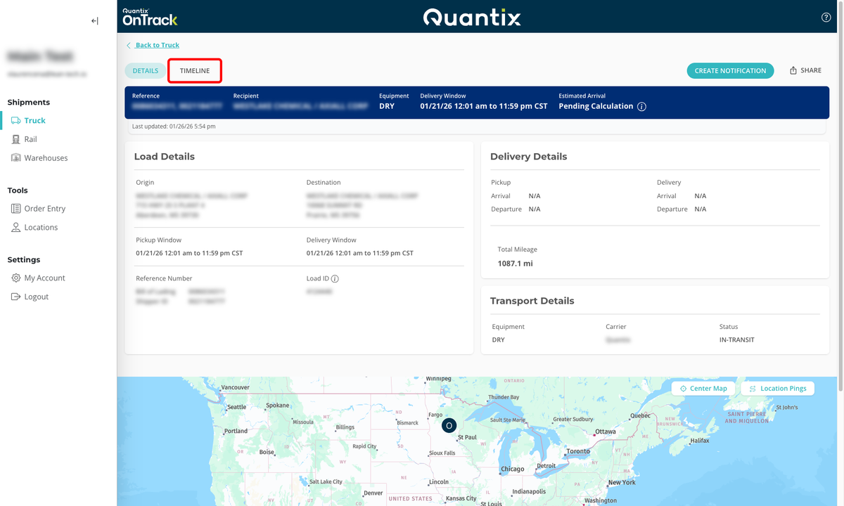 Timeline view tab selection
