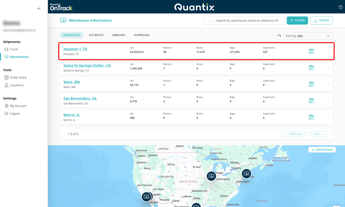 Warehouse card details example