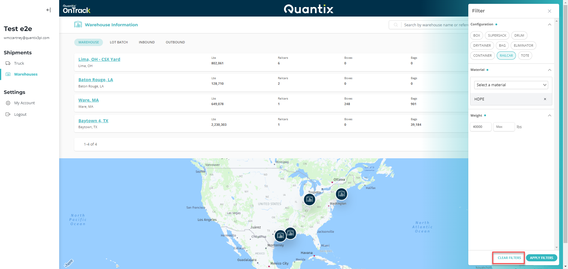 Clear filters button example