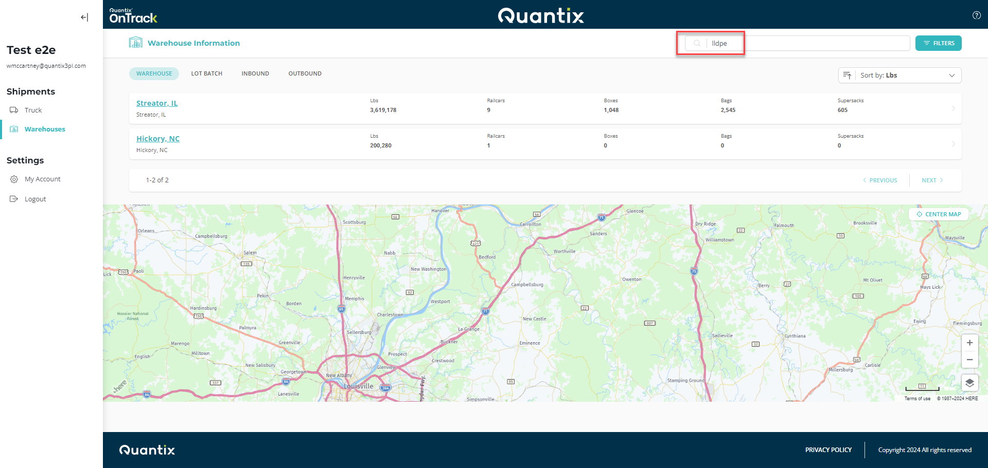 Warehouse search results example